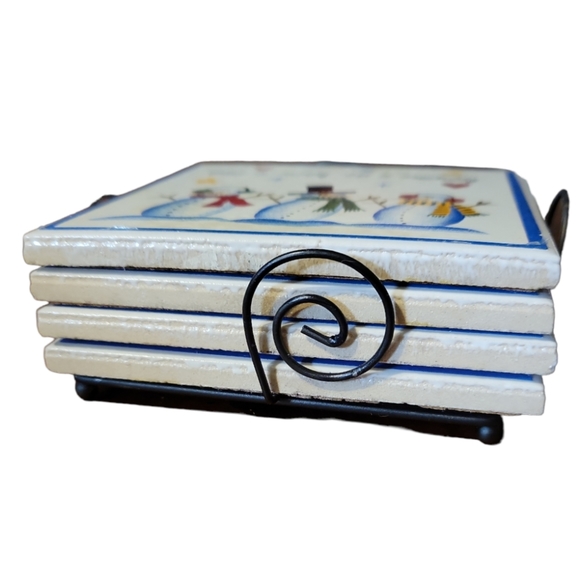 4 Coasters Thirsty Stone THERE IS NOBODY LIKE A SNOWBUDDY Snowman Hearts Stars - Picture 3 of 5